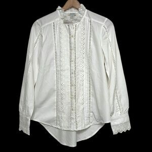 Sundance Blouse Woman’s Size XS White Button-Down Lace High Low Bohemian Cotton